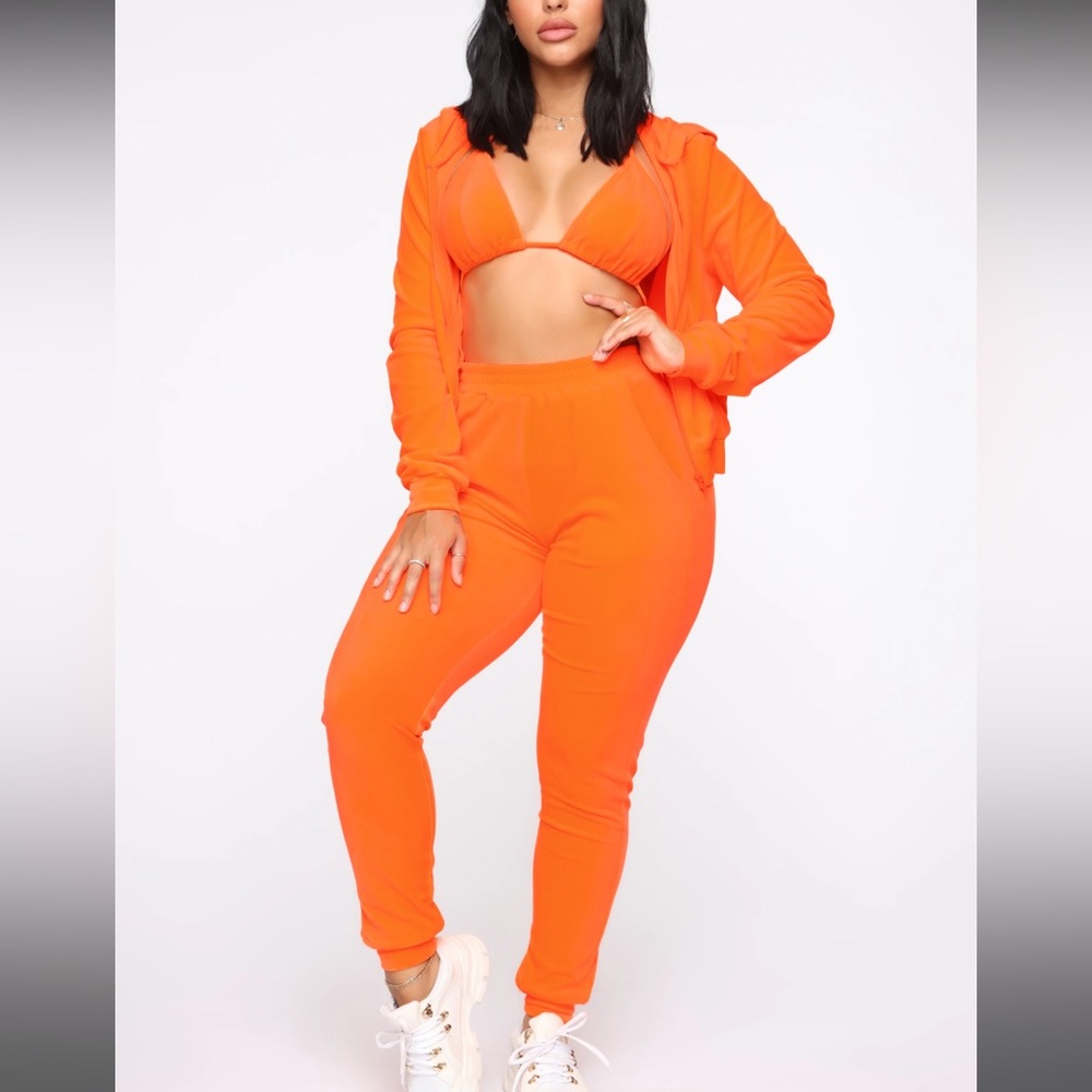 Velour jogger set bikini top hoodie orange NWT SZ LARGE